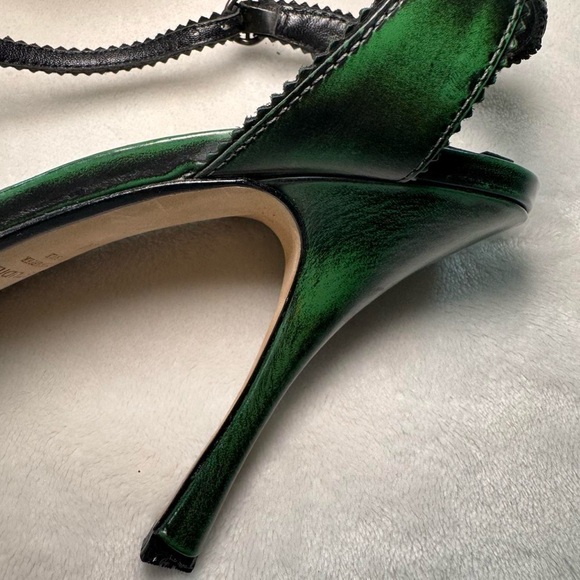 90s 2000s Very Rare green and black leather marbled design strappy high heels - Picture 2 of 4